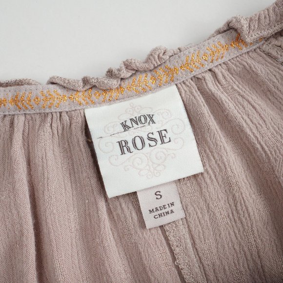 Knox Rose Long Sleeve Blouse Top Women Size S Rayon Dusty Pink Laced Boho Flowy - Picture 3 of 11